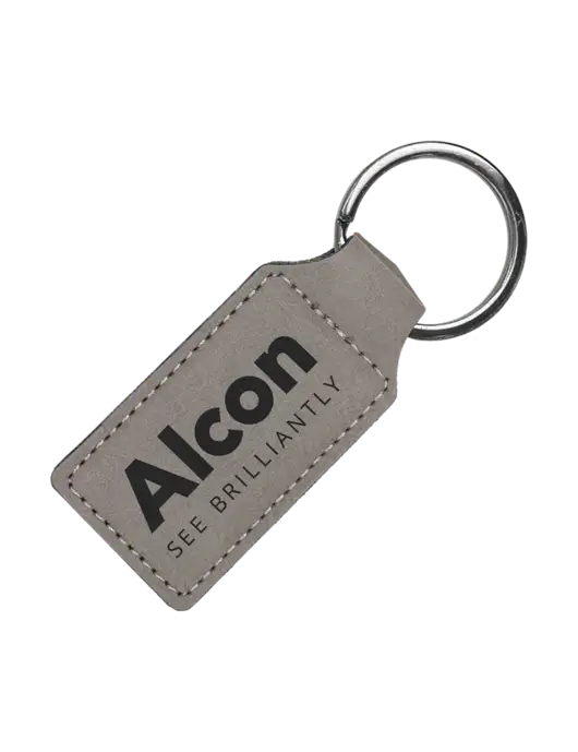 Grey Laserable Leatherette Rectangle Keychain w/Alcon Logo