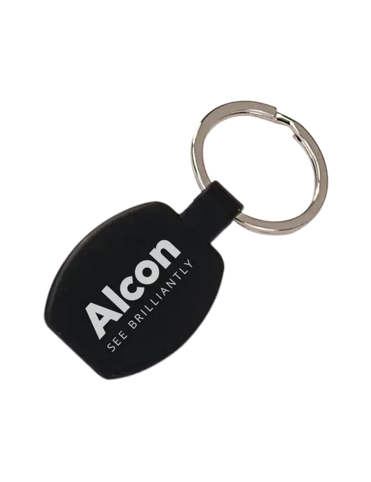 Black Laserable Rounded Rectangle Keychain w/Alcon Logo
