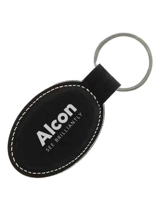 Black Leatherette Oval Keychain w/Alcon Logo
