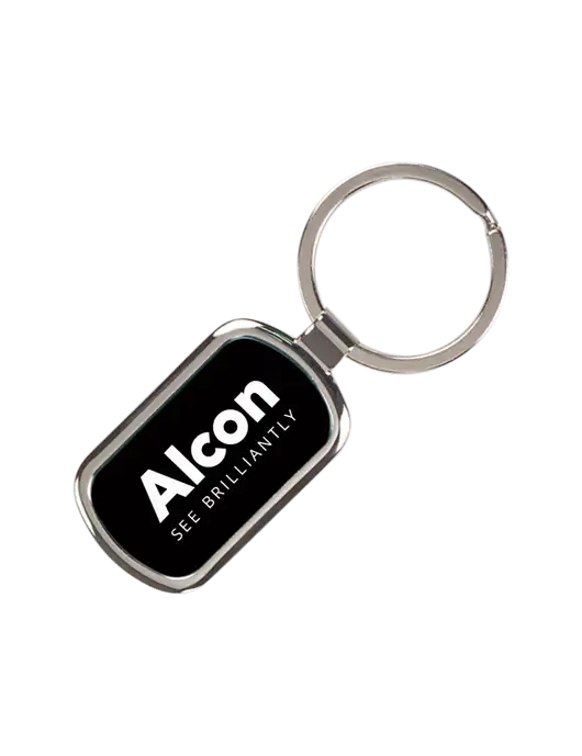 Black Laserable Rectangle Keychain w/Alcon Logo
