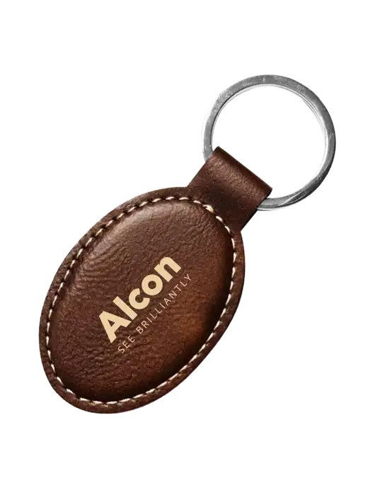 Rustic Leatherette Oval Keychain w/Alcon Logo
