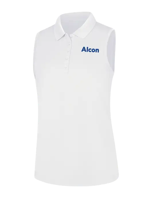 Womens White Dry Zone UV Micro-Mesh Sleeveless Polo w/Alcon Logo