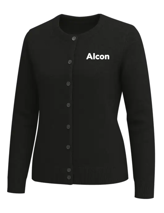 Brooks Brothers Womens Black Washable Merino Cardigan Sweater w/Alcon Logo