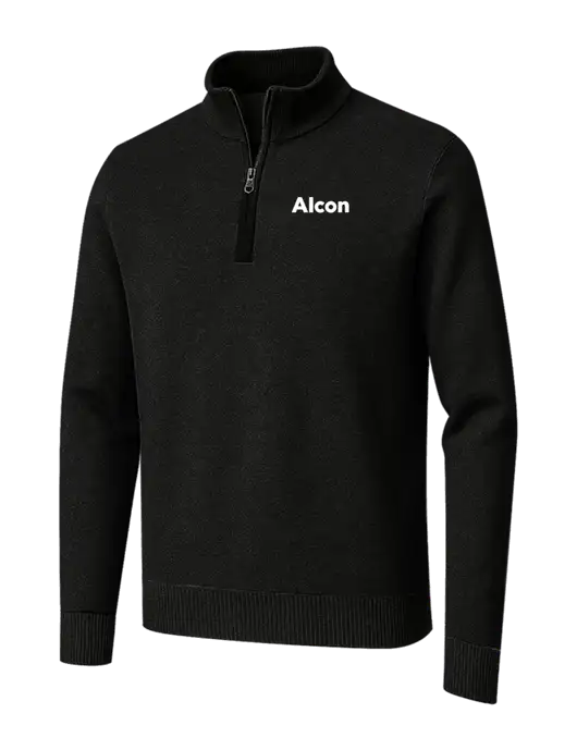 Brooks Brothers Black Washable Merino Birdseye 1/4-Zip Sweater w/Alcon Logo