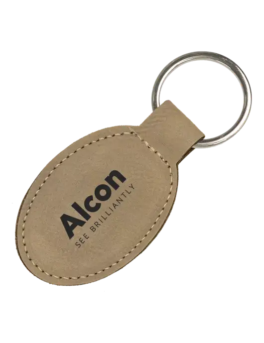 Tan Leatherette Oval Keychain w/Alcon Logo