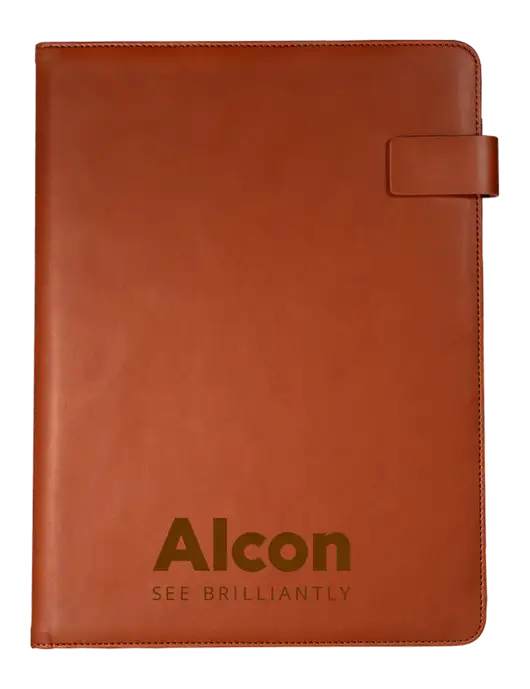 Leeman Light Brown Tuscany Tech Padfolio 9 x 12.125 w/Alcon Logo