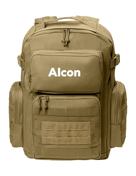 CornerStone Dark Tan Tactical Backpack w/Alcon Logo