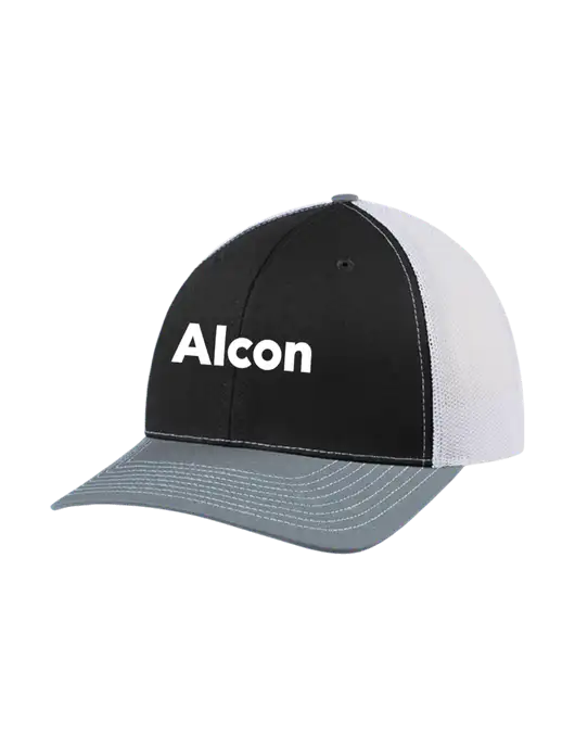 Richardson Adjustable Snapback Original 112 Trucker Cap Black/Light Heather Grey/White Mesh w/Alcon Logo