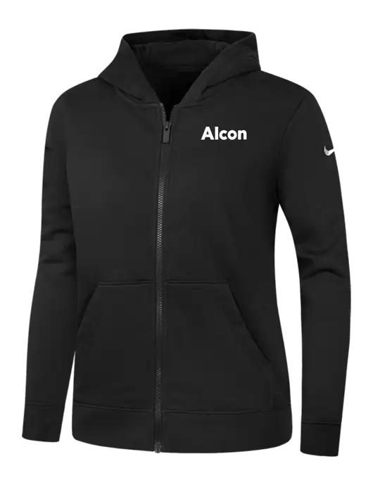 Nike Womens Club Fleece Sleeve Swoosh Full-Zip Black Hoodie w/Alcon Logo
