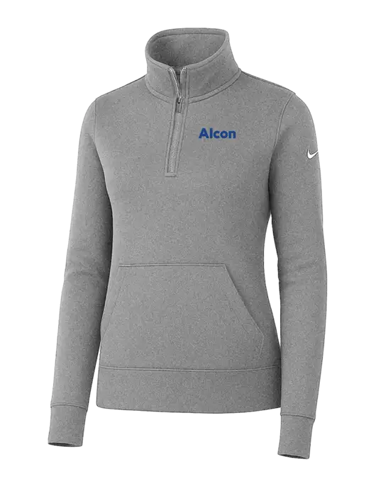 Nike Womens Light Grey Heather Club Fleece Sleeve Swoosh 1/2-Zip w/Alcon Logo