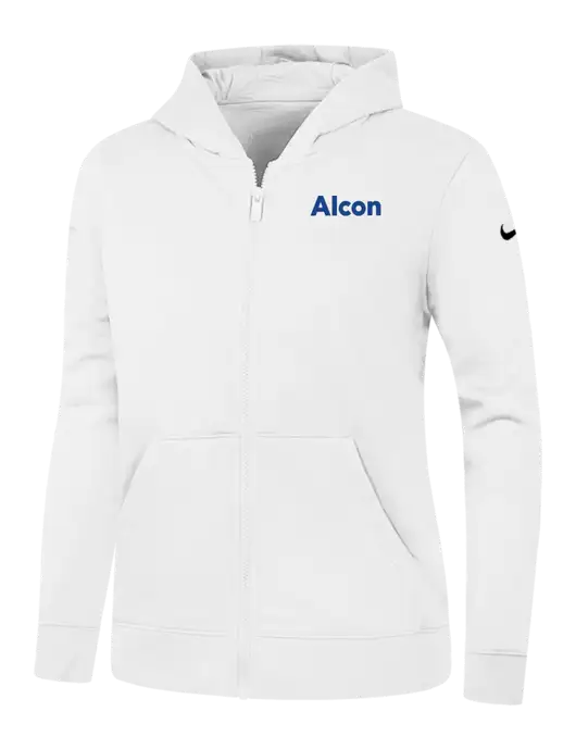 Nike Womens Club Fleece Sleeve Swoosh Full-Zip White Hoodie w/Alcon Logo