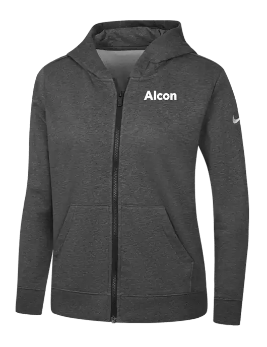 Nike Womens Club Fleece Sleeve Swoosh Full-Zip Charcoal Heather Hoodie w/Alcon Logo