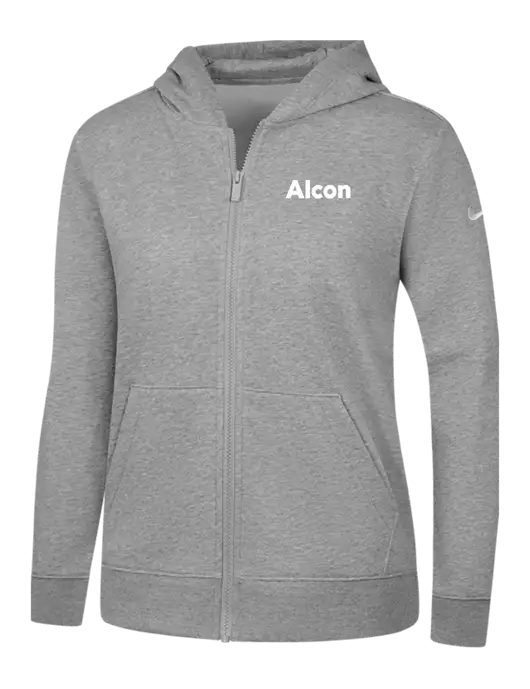 Nike Womens Club Fleece Sleeve Swoosh Full-Zip Dark Grey Heather Hoodie w/Alcon Logo