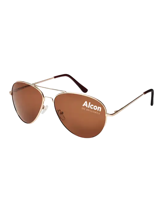 Aviator Coffee Brown with Gold Sunglasses  w/Alcon Logo