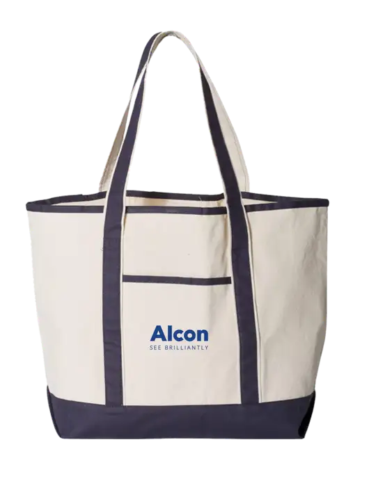 Natural/Navy Large Canvas Deluxe Tote w/Alcon Logo