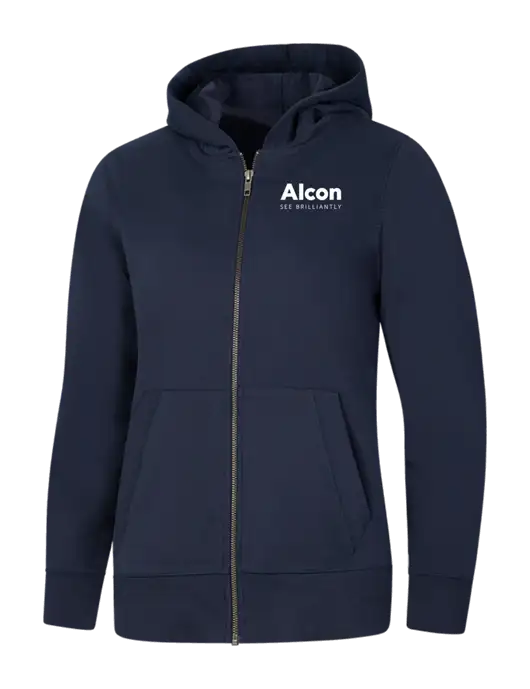 Womens Navy Re-Fleece Full-Zip Hoodie w/Alcon Logo