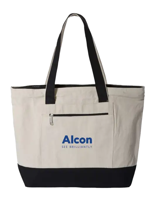 Natural/Black Zippered Tote  w/Alcon Logo