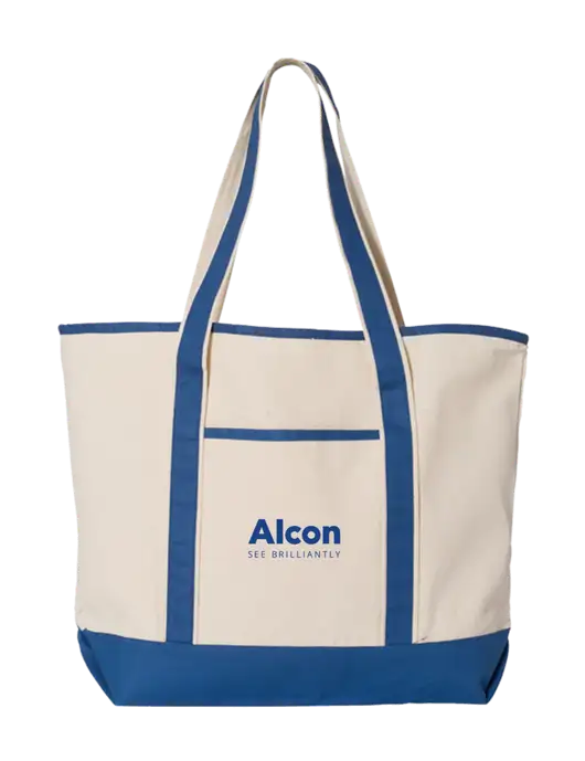 Natural/Royal Large Canvas Deluxe Tote w/Alcon Logo