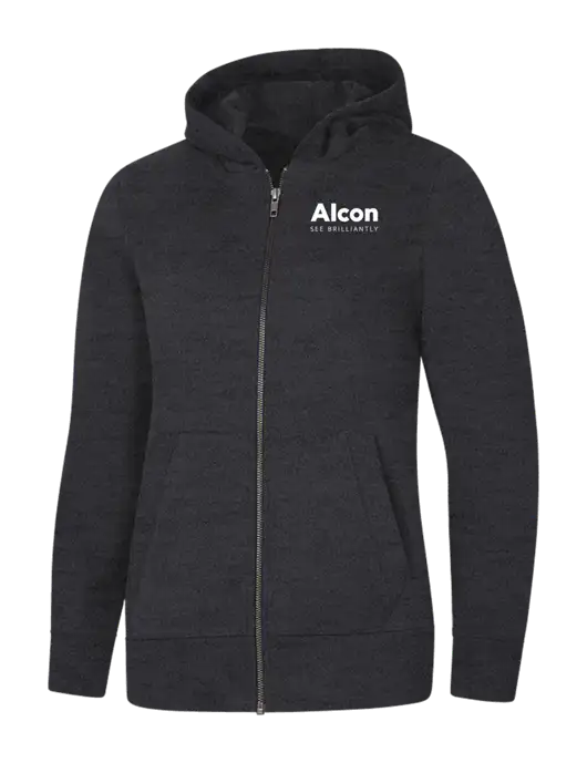 Womens Charcoal Heather Re-Fleece Full-Zip Hoodie w/Alcon Logo