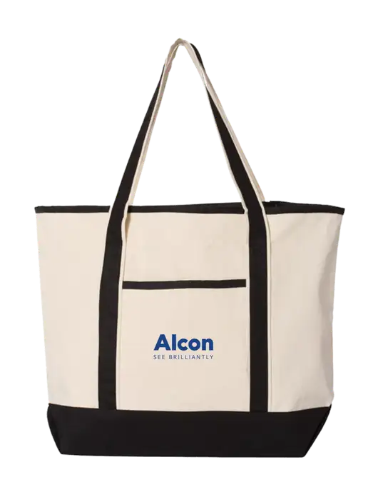 Natural/Black Large Canvas Deluxe Tote w/Alcon Logo