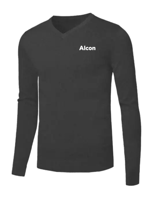 Brooks Brothers Medium Grey Heather Washable Merino V-Neck Sweater w/Alcon Logo