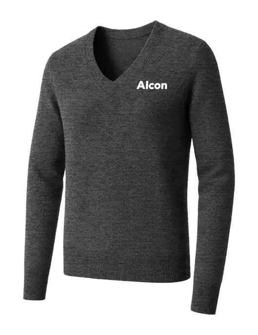 Brooks Brothers Womens Medium Grey Heather Washable Merino V-Neck Sweater w/Alcon Logo