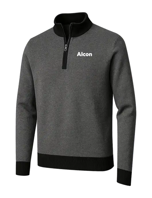 Brooks Brothers Black/Dark Grey Washable Merino Birdseye 1/4-Zip Sweater w/Alcon Logo