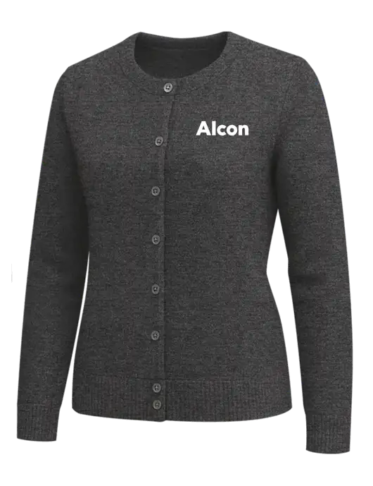 Brooks Brothers Womens Dark Grey Heather Washable Merino Cardigan Sweater w/Alcon Logo