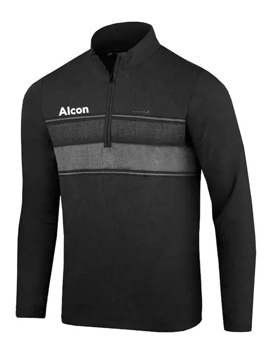 TravisMathew Black Balboa Chest Stripe Quarter Zip w/Alcon Logo