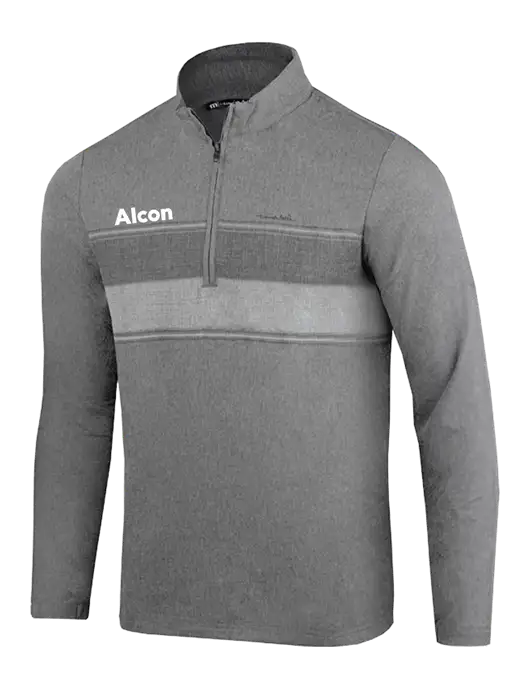 TravisMathew Balboa Chest Stripe Dark Grey Heather Quarter Zip w/Alcon Logo