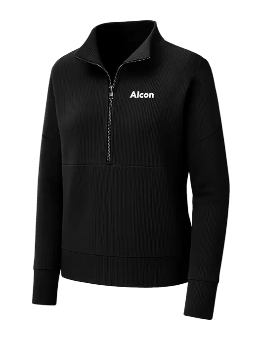 Mercer+Mettle Womens Black Linear Texture Quarter Zip w/Alcon Logo