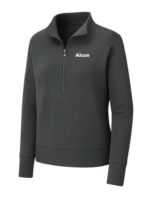 Mercer+Mettle Womens Dark Grey Linear Texture Quarter Zip w/Alcon Logo