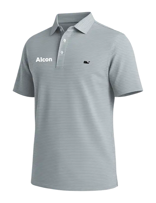 Vineyard Vines Bradley Medium Grey Stripe Sankaty Polo w/Alcon Logo