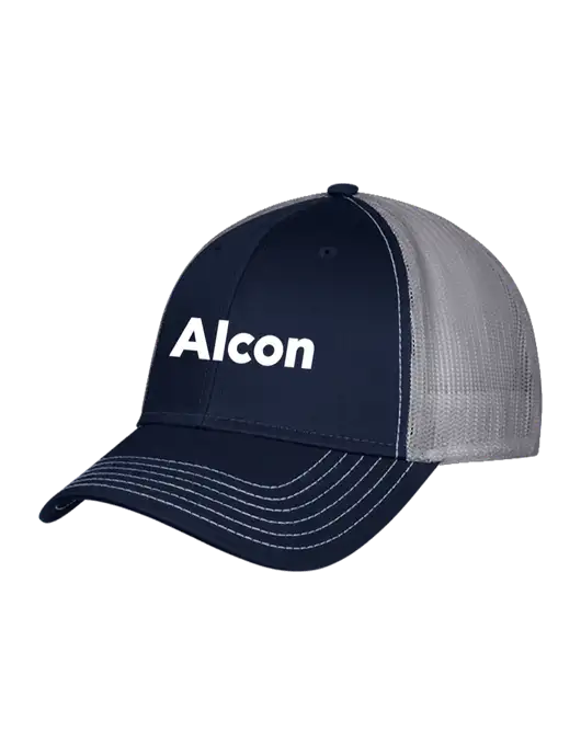 Navy & Grey Mesh Trucker Cap Snap Back w/Alcon Logo