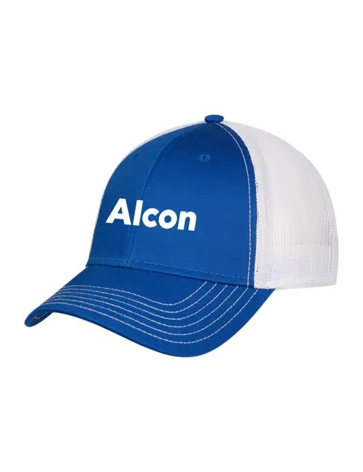 Royal & White Mesh Trucker Cap Snap Back w/Alcon Logo