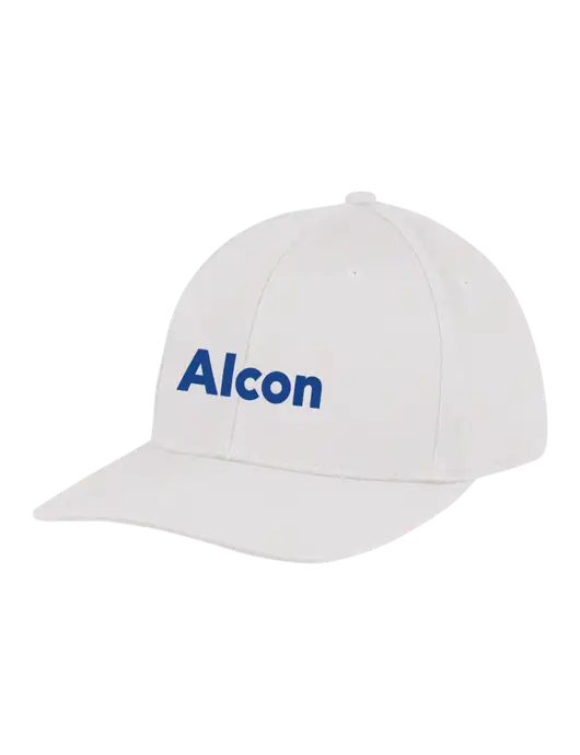 Premium Modern Structured Twill White Snapback Cap w/Alcon Logo