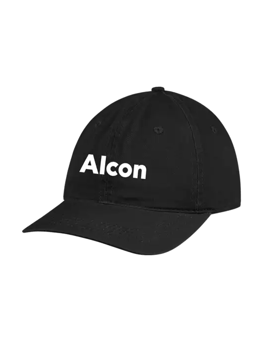 Garment Washed Unstructured Twill Black Cap w/Alcon Logo