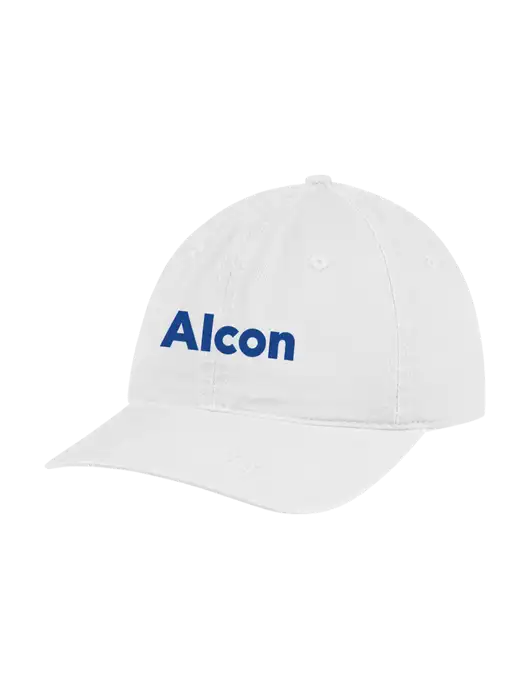 Garment Washed Unstructured Twill White Cap w/Alcon Logo