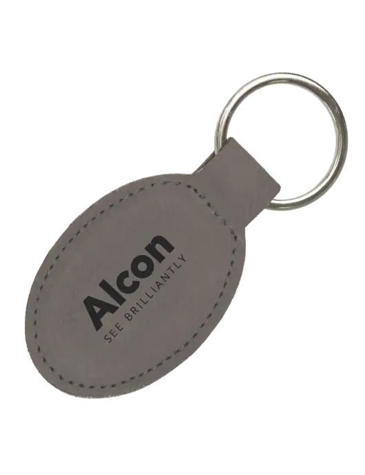 Grey Leatherette Oval Keychain w/Alcon Logo