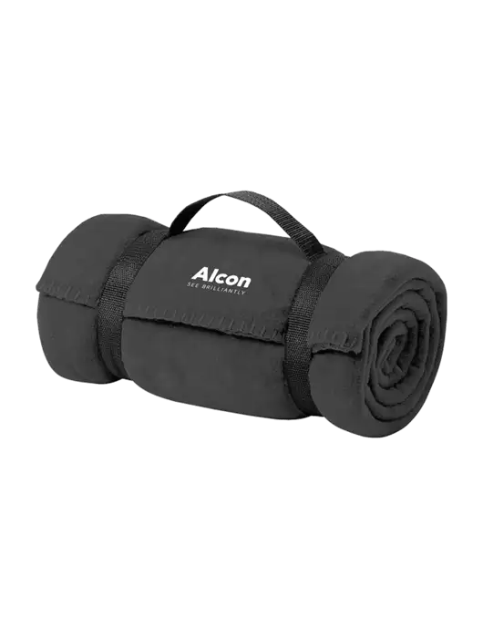 Casual Midnight Heather Fleece Blanket With Strap w/Alcon Logo