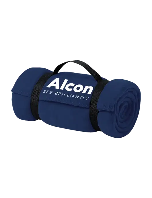 Casual Navy Fleece Blanket With Strap  w/Alcon Logo