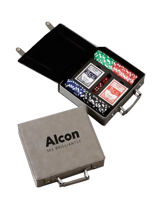 Grey Leatherette 100 Chip Poker Set w/Alcon Logo