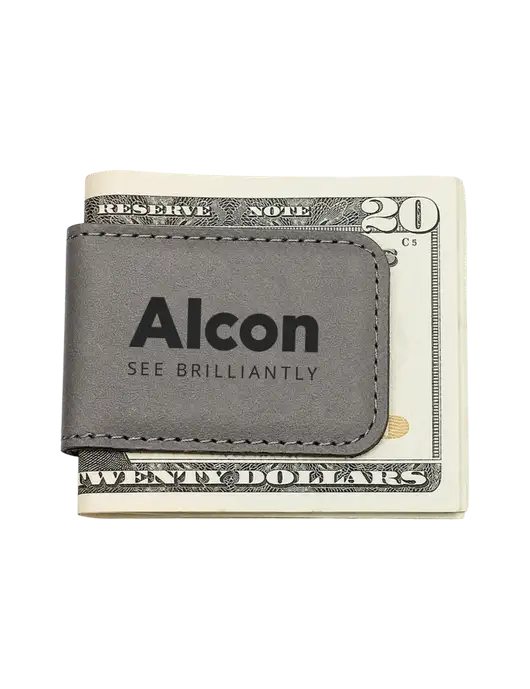 Gray Leatherette Money Clip w/Alcon Logo