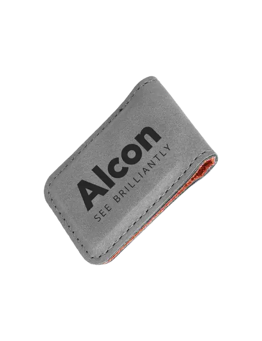 Gray Leatherette Money Clip w/Alcon Logo
