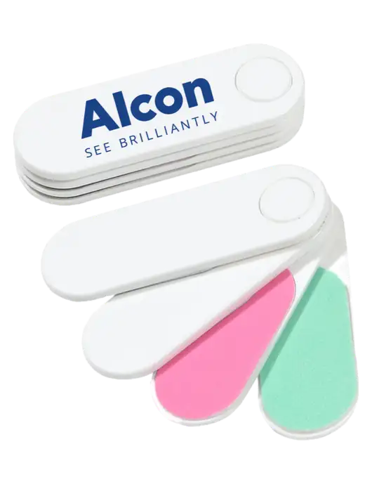 White Folding Nail Files & Buffer w/Alcon Logo