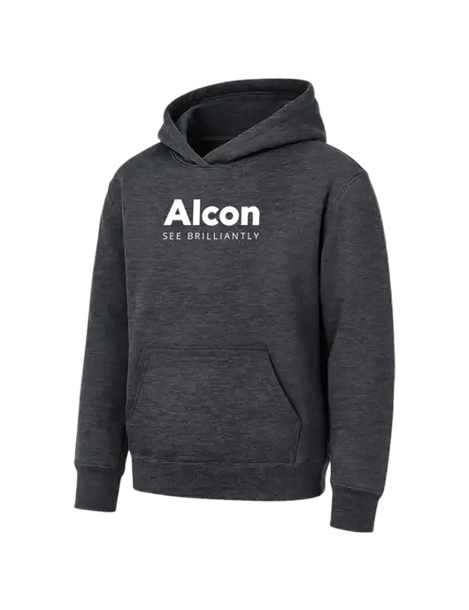 Youth Dark Heather Grey 7.8 oz Pullover Hooded Sweatshirt w/Alcon Logo