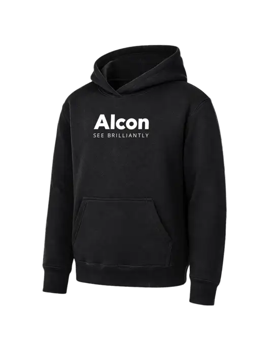 Youth Black 7.8 oz Pullover Hooded Sweatshirt w/Alcon Logo
