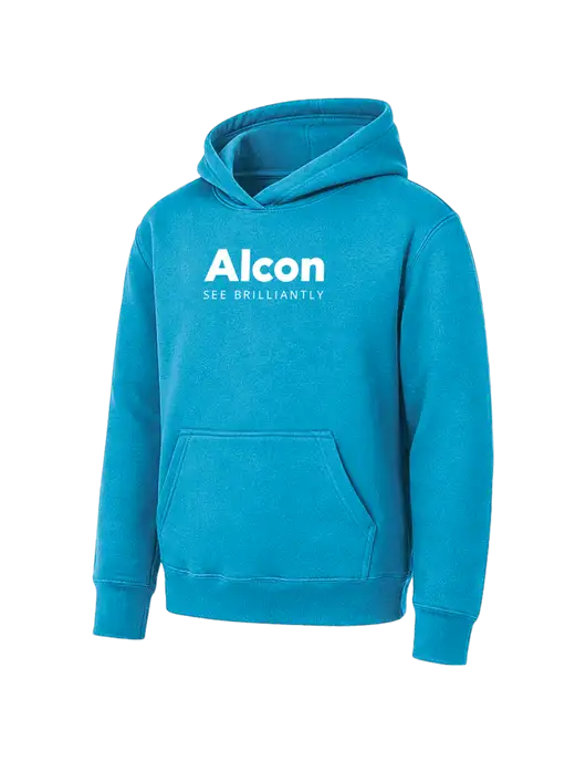 Youth Sapphire 7.8 oz Pullover Hooded Sweatshirt w/Alcon Logo