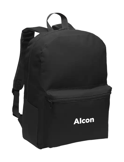 Casual Black Lightweight Laptop Backpack w/Alcon Logo