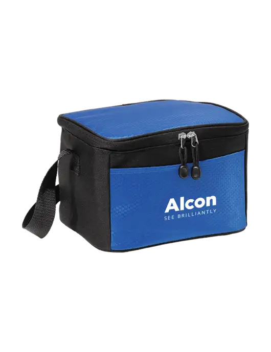 6 Can Twilight Blue/Black Cube Cooler w/Alcon Logo
